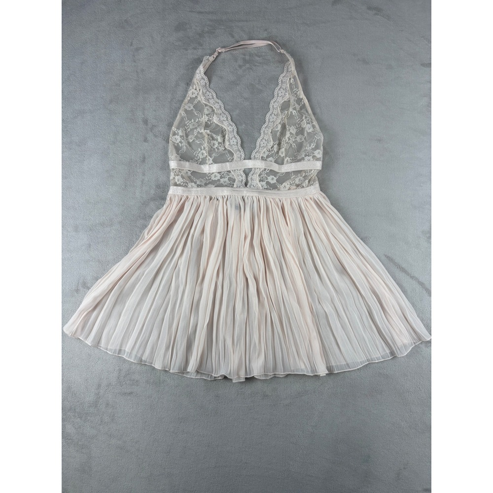 Victoria's Secret Pink Lace Halter Pleated Babydoll Chemise Lingerie Dress